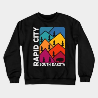 Rapid City South Dakota Vintage Mountains Bison Crewneck Sweatshirt